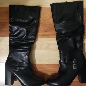 Womens faux leather black knee high boots